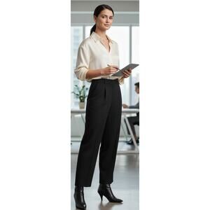 Vintage Bernard Zins Saks Women 8 Black Pleated High Rise Geraldine Wool Pants